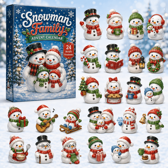 Snowman Family Advent Calendar 2026 - 24-Day Festive Countdown, Acrylic Charms Blind Box - Gift For Family Members, Christmas Ornaments, Winter Stocking Stuffer