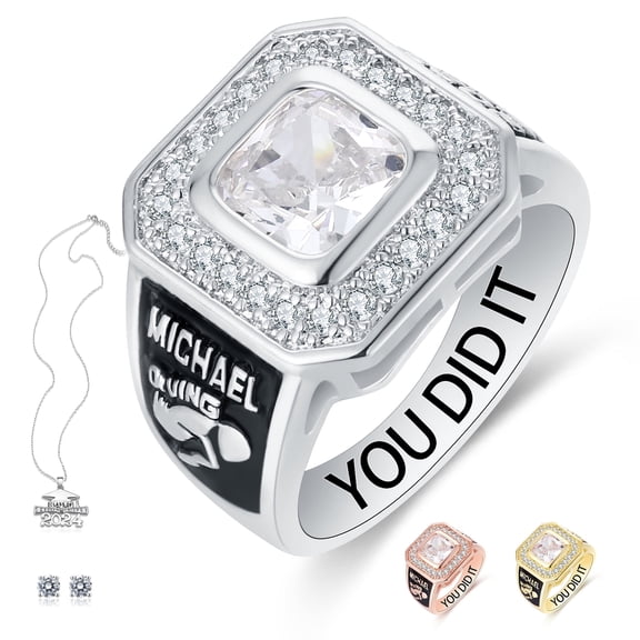 Ccjcinata Fully Personalized Customized class rings Sterling Silver Men's High School and College Class Ring – Classic Collection