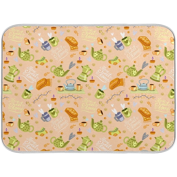 SKYSONIC Microfiber Dish Drying Mat for Kitchen Counter 16'' x 18'' Scandinavian Style Hygge Pattern Absorbent Dish Draining Mat Medium