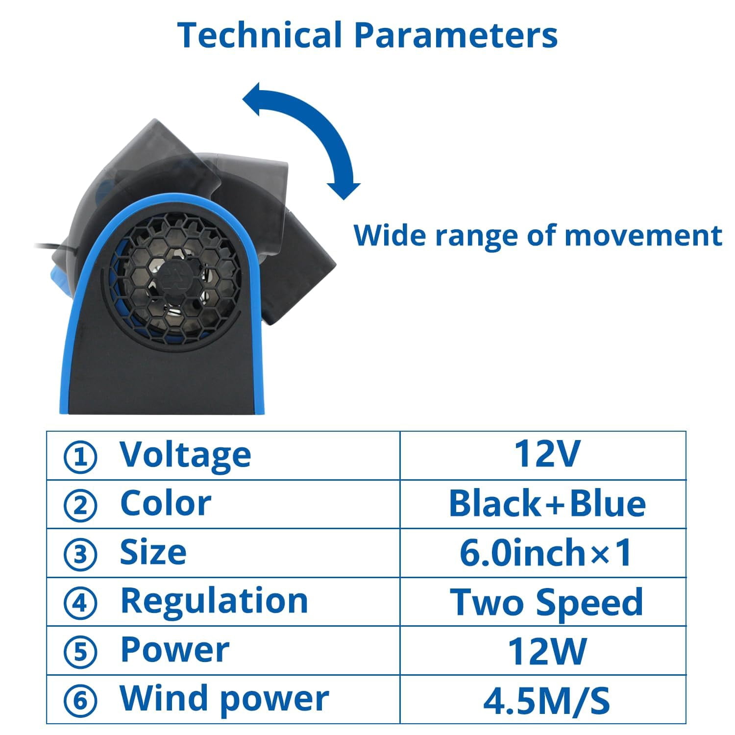 12V Car Fan,2 Speed Electric Cooling Fan,Blue Portable Cold Air Fans with Car Cigarette Lighter Plug,Squirrel Cage Fan for All Vehicles,Car Amplifier Cooling Fans