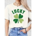 thumbnail image 1 of T-shirt Graphique Trèfle Chanceux pour Femmes - 100 % Coton, Col Rond Décontracté Manches Courtes, Coupe Confortable, Design Trèfle à Quatre Feuilles Classique Blanc avec Vert, Style Décontracté/chemise en Tissu Lisse, 1 of 8