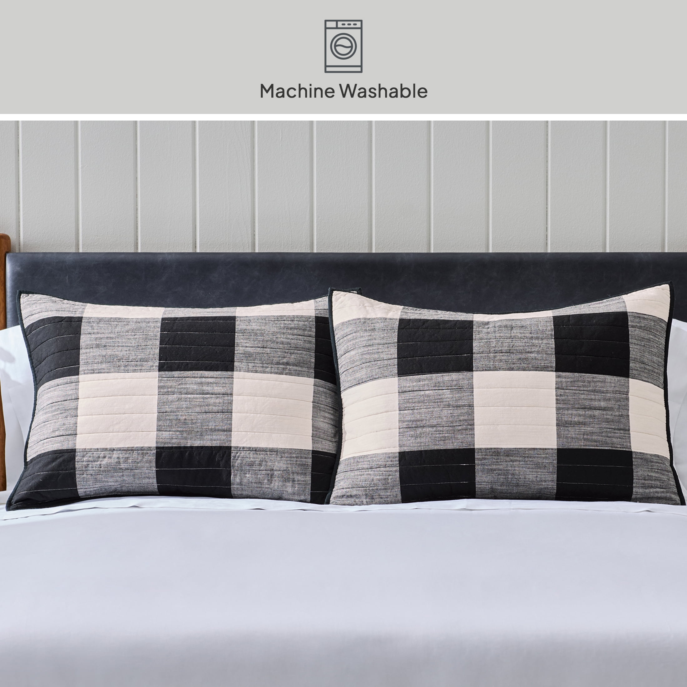 Better Homes & Gardens Buffalo Plaid Cotton Pillow Shams, Standard, Black & White, 2 Pack