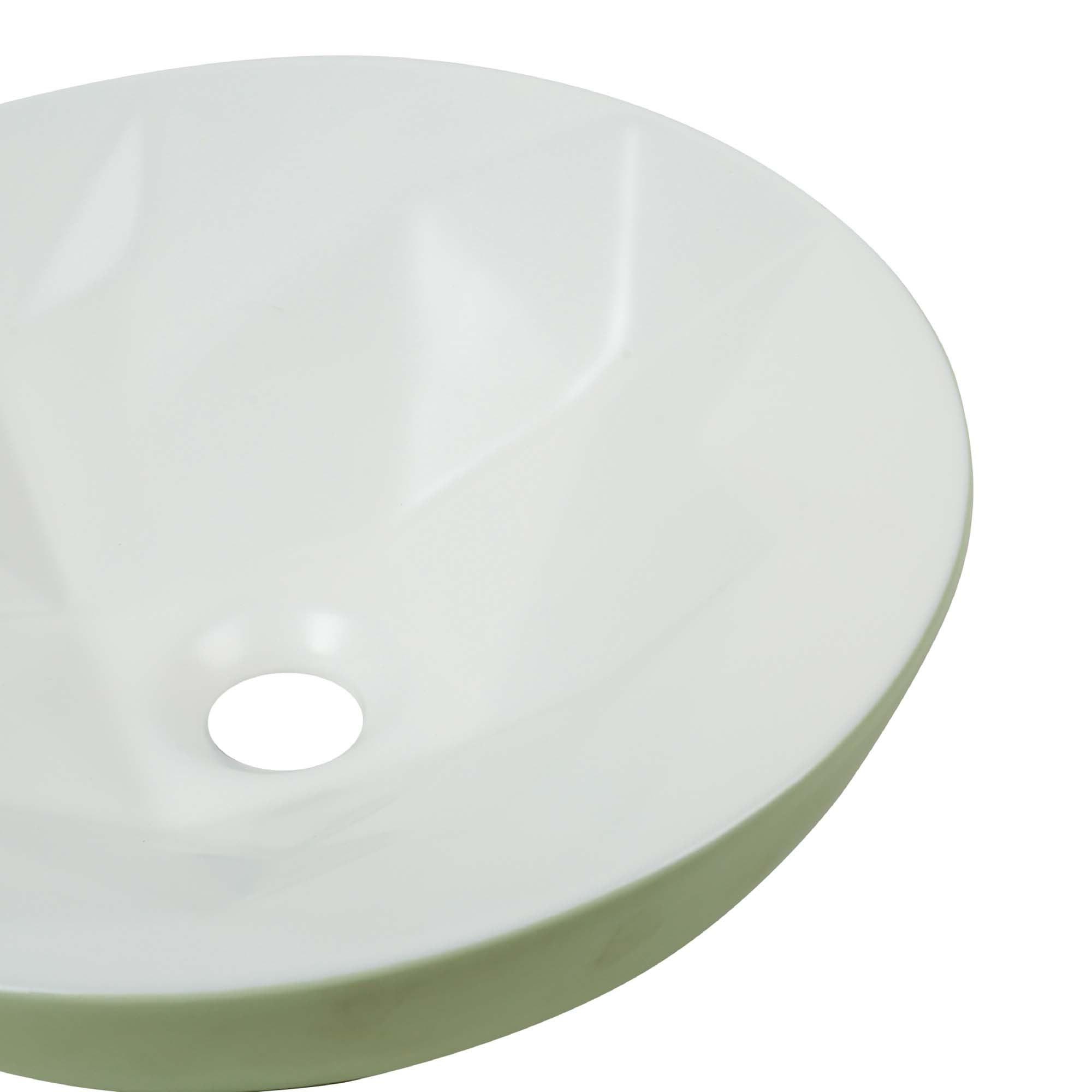 16" Round Ceramic Vessel Bathroom Sink – Modern Textured Interior Bowl Design in Sage Green