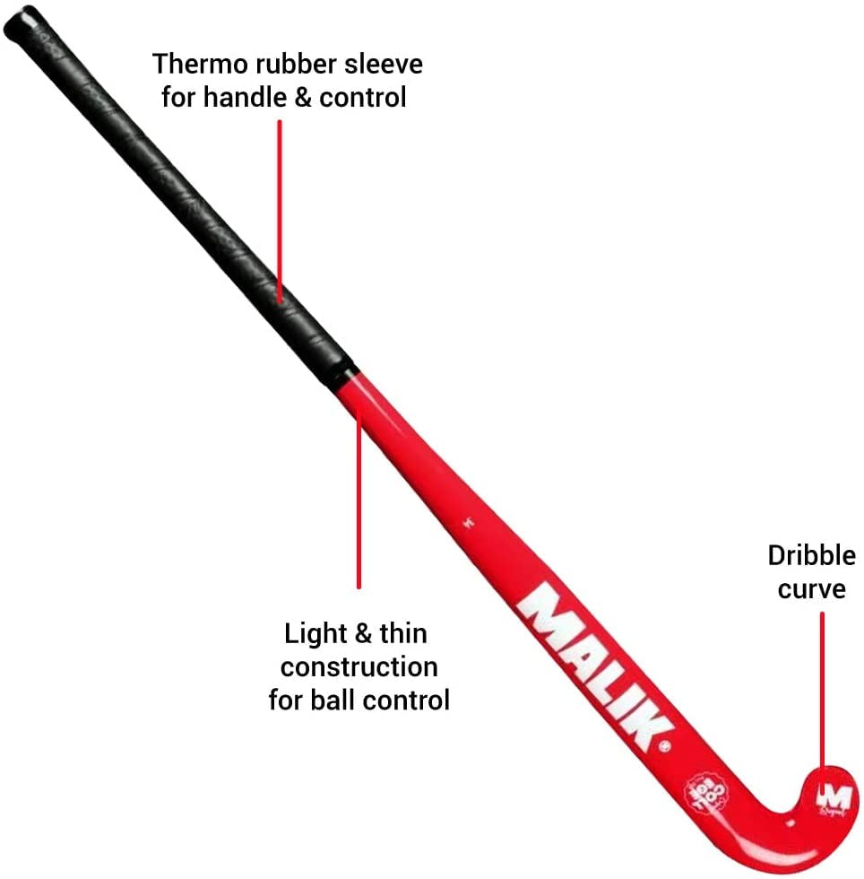 Dribble Curve 34" Length Malik Field Hockey Stick College Red Wooden Outdoor 