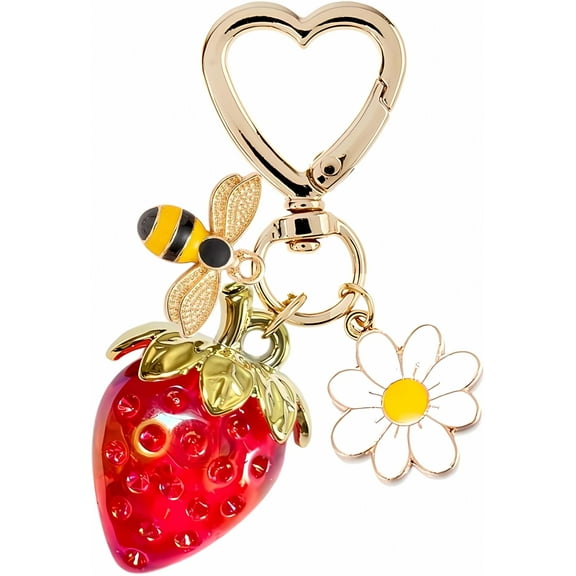 Cute Cherry Strawberry Bag Charms Keychain Purse Accessories Charm for Women Handbags Kawaii Flower Car Key Chain