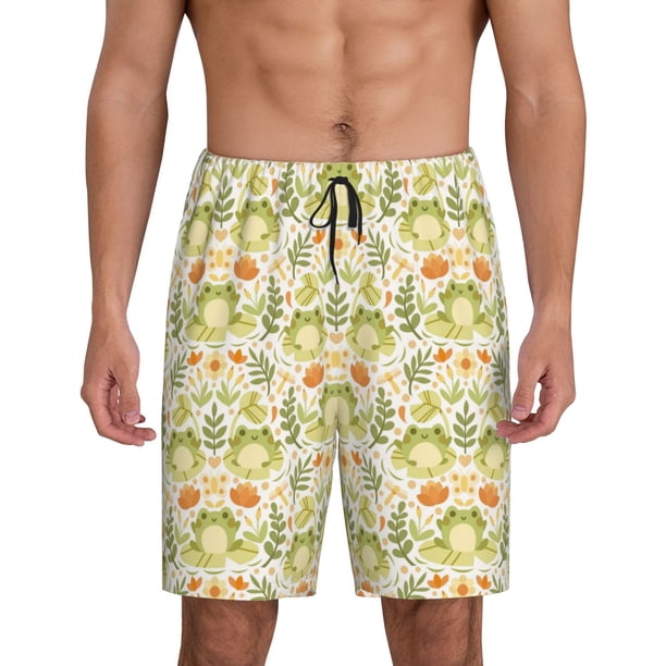 Fotbe Frogs And Botanical Pantalones Cortos de Pijama para Hombre, Ropa de Dormir, Pantalones de Pijama Cortos para Hombre-Small