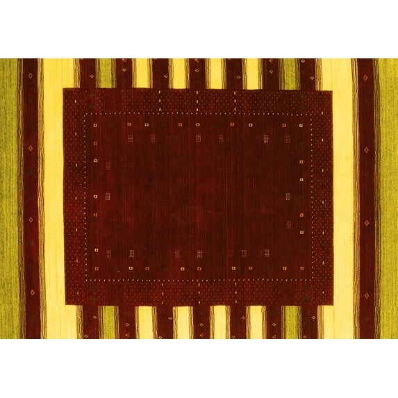 Ahgly Company Machine Washable Indoor Rectangle Abstract Yellow Contemporary Area Rugs, 7' x 10'