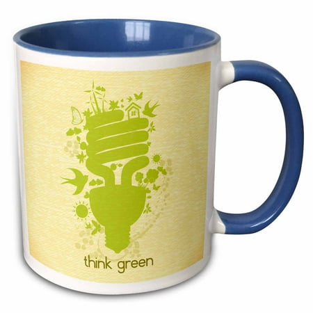 Think Conserve Water - 3dRose Think Green Earth Day Conserve Energy Eco-Friendly Light Bulb Design - Two Tone Blue Mug, 11-ounce