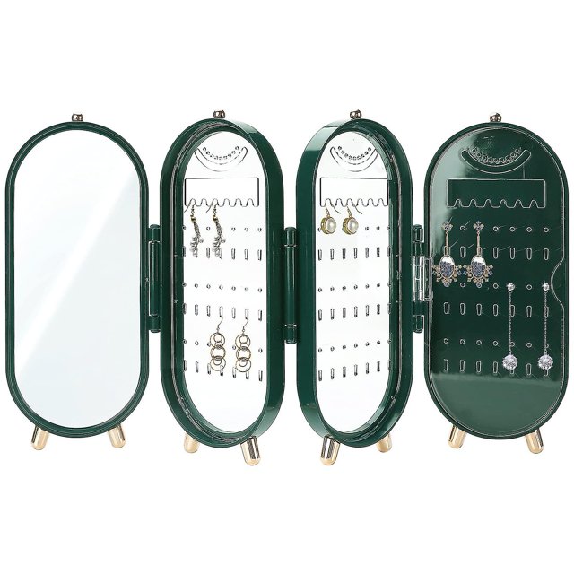Soporte para pendientes con espejo, soporte plegable para exhibición de pendientes, soporte organizador, almacenamiento de pendientes, estante para joyas, caja para colgar pendientes, pulser