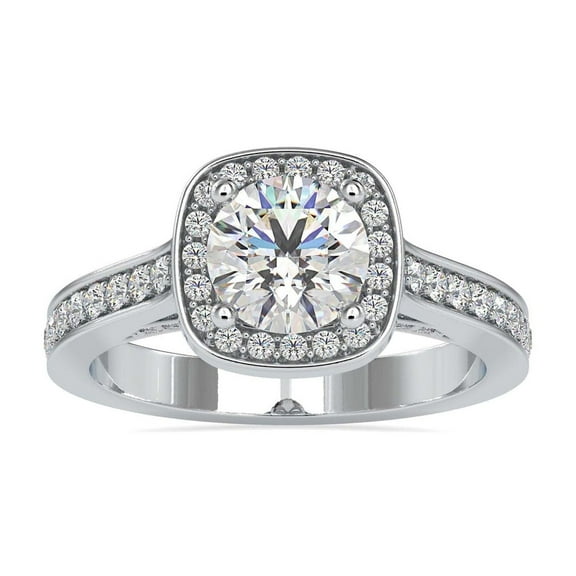 Kiva Jewel 1.54 Ct Round Cut Lab Created Diamond Halo Engagement Ring - Exquisite 14K White Gold Plated Design - Perfect Gift for Women - Ideal for Proposals, Anniversaries, and Special Celebrations