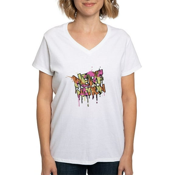 CafePress - Nerf Nation T Shirt - Womens Cotton V-Neck T-shirt
