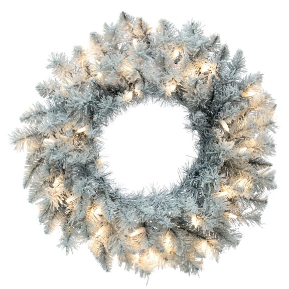 Vickerman 24" Frosted Silver Artificial Christmas Wreath, Warm White Dura-lit LED Lights