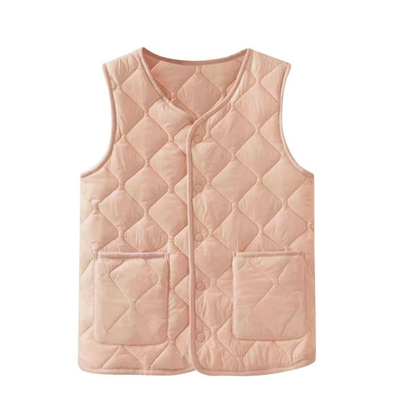 Womens Winter Sleeveless Jackets Light Weight Quilted Padded Vest Button Front Casual Fall Thermal Coats Pink, 3XL