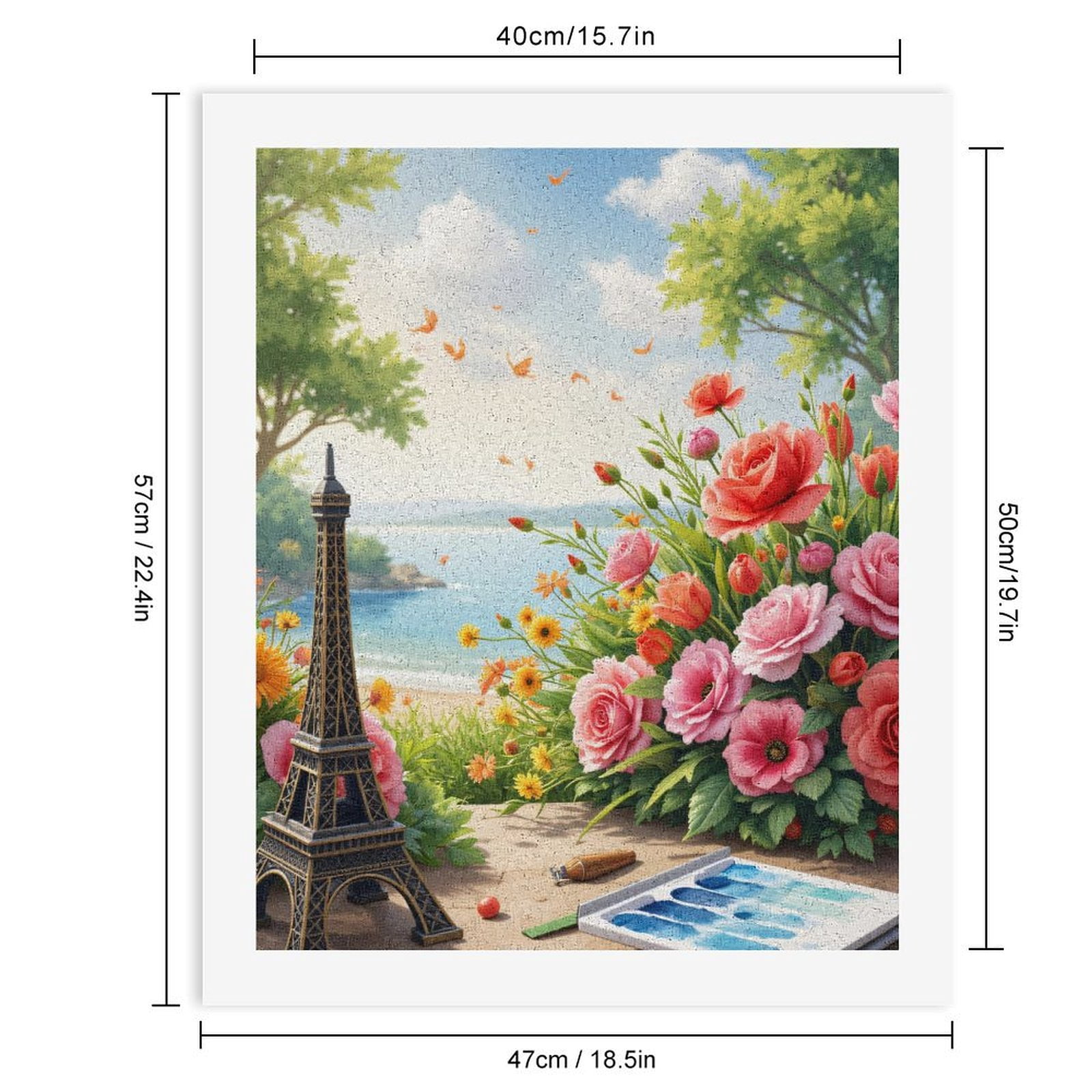 Paint By Numbers Kit for Adults Beginner - Roses Seaside Art Miniature Eiffel DIY Canvas Painting Kits for Adults, Frameless Paint By Number for Adults for Home Wall Decor 16x20 Inch