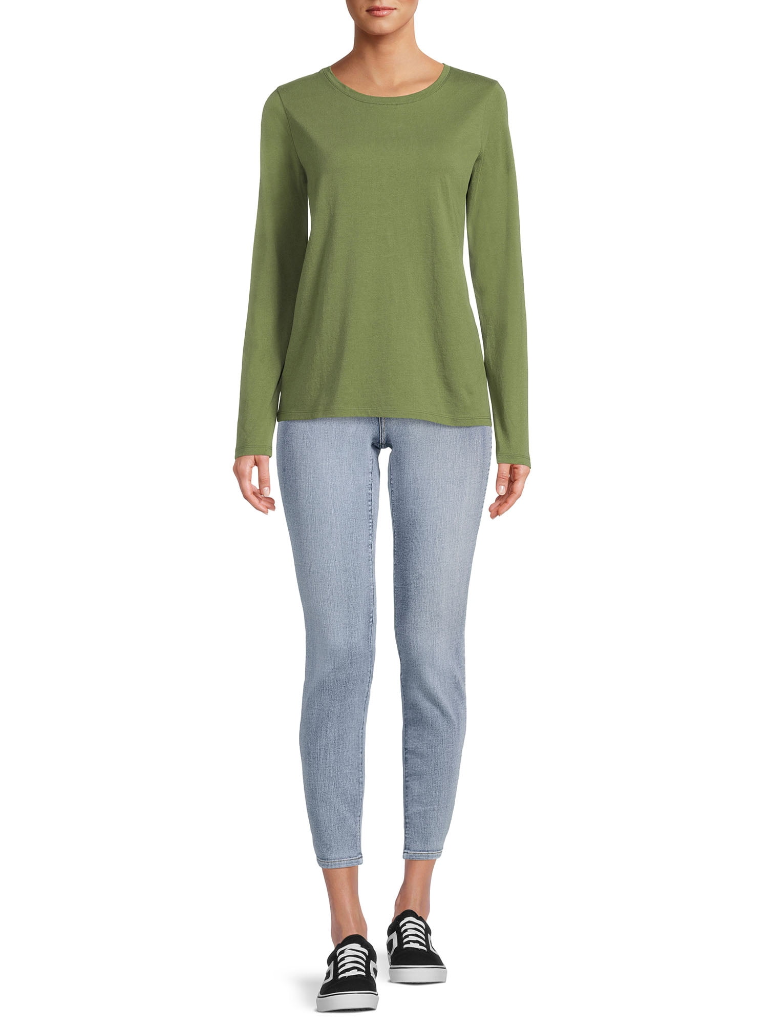 Time And Tru Women's Crewneck Tee with Long Sleeves