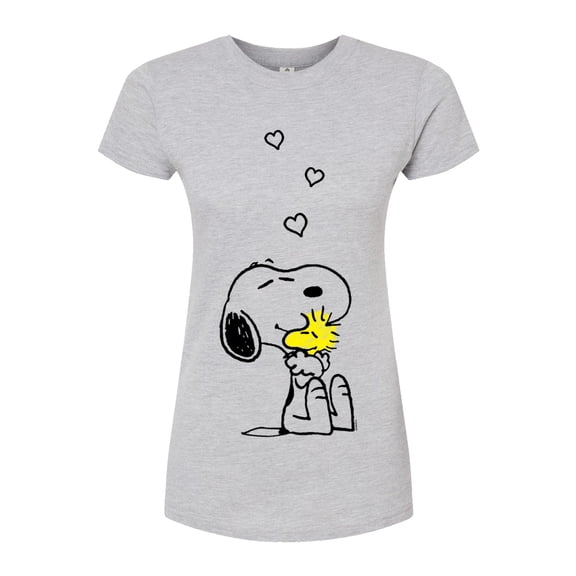 Peanuts - Snoopy and Woodstock Hearts - Juniors Fitted Graphic T-Shirt