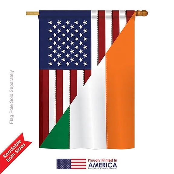 Breeze Decor 08237 US Irish Friendship 2-Sided Vertical Impression House Flag - 28 x 40 in.