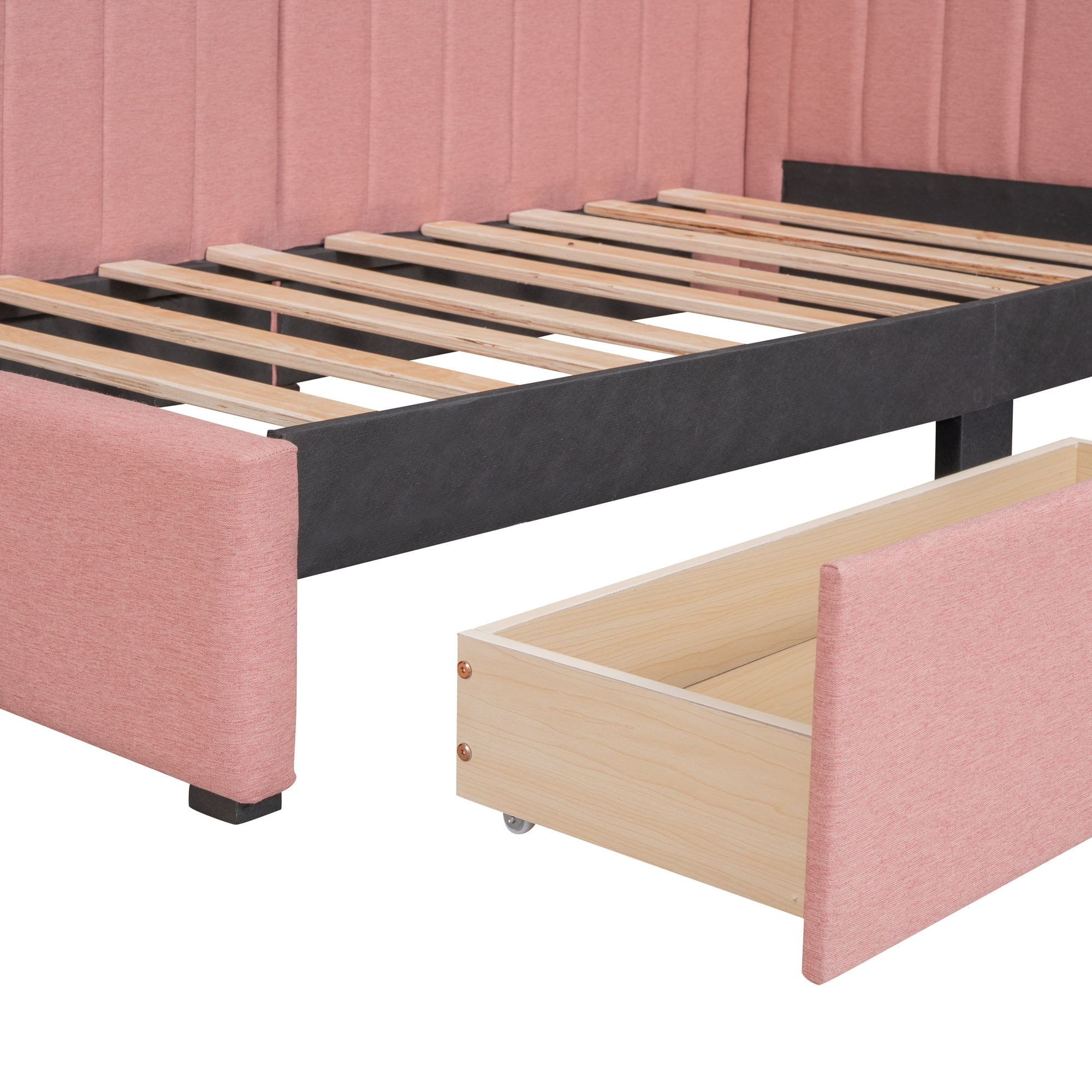 Aukfa Upholstered Daybed with Two Storage Drawers, Twin Sofa Bed Daybed, Pink