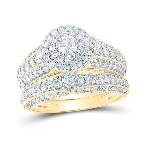 10K Yellow Gold His Hers Round Diamond Halo Matching Wedding Set 2-3/8 Cttw, Womens Size: 5-10, Mens Size: 7-13
