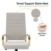 Benmar High-Back Tan Leather Office Desk Chair Ergonomic Executive Chair with Adjustable Swivel, Gold Frame with Cushion Support & Silent Wheels for Home Office Workstations