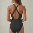 thumbnail image 5 of Swim Women's Ruched Deep V One-Piece Swimsuit with Double Strap Design and Twist Front Detail - X Large, Black, 5 of 7