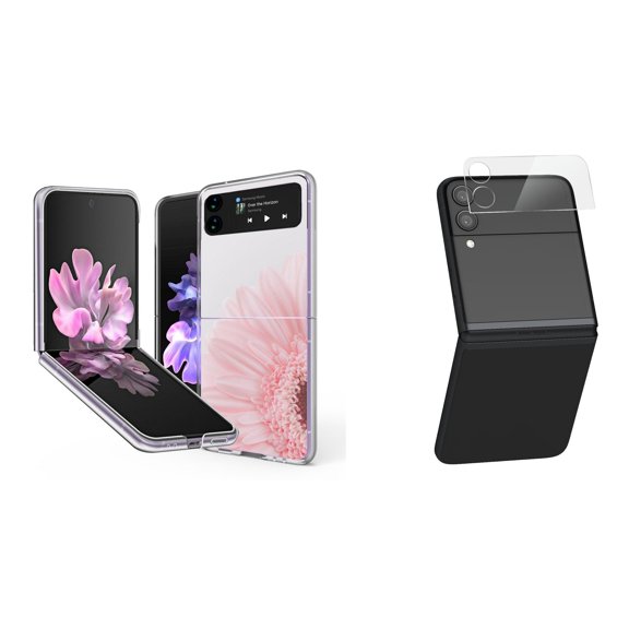 Bemz Premium Bundle for Samsung Galaxy Z Flip 3 5G: Slim Snap-On Protector Case (Pink Sunflower), Rear Camera Glass Protector