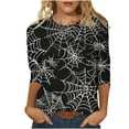 thumbnail image 2 of CLOISE Halloween Tee Shirts for Women Fashion Halloween Spider Web Printed Shirts 3/4 Sleeve Scoop Neck Blouses Basic Casual Oversized Tees Spooky Holiday Clothes Winter Gift, 2 of 4