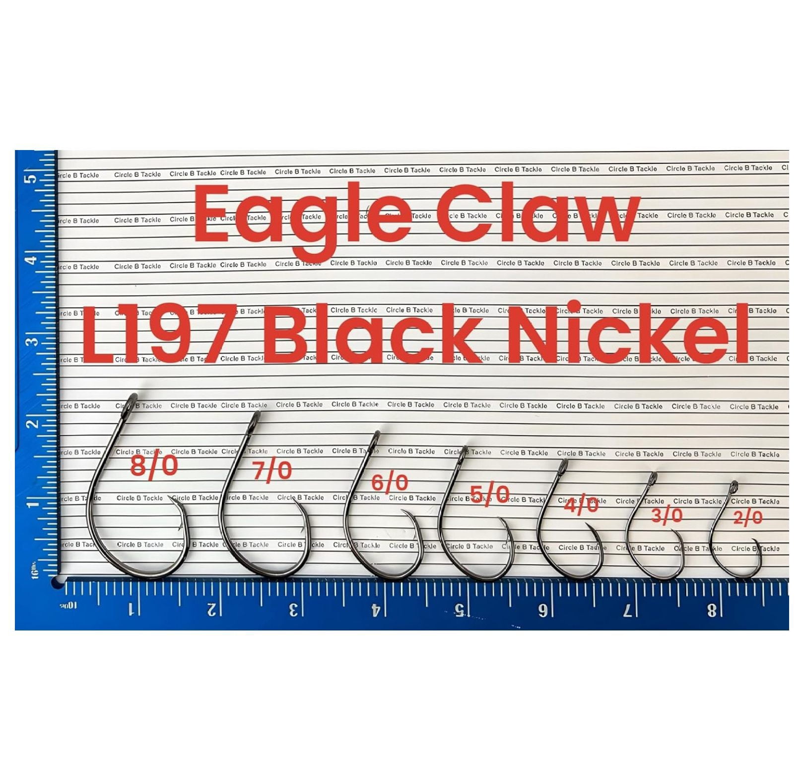 Eagle Claw L197 Circle Hook Black Finish, Offset Circle Hook Sizes 2/0 to 8/0 in 50 and 100 Packs