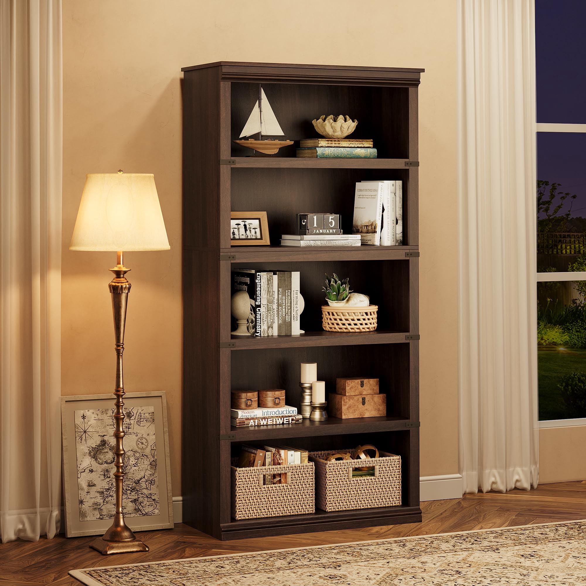Huisuilinss 3/5 Tier Bookcase Bookshelf With Open Display Storage Shelves Floor Standing Unit Wooden Low Book Case Home Decor Furniture For Office Living Room Bed Room