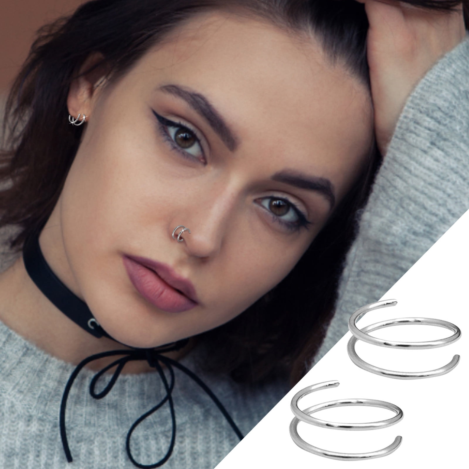 Double Hoop Nose Ring Spiral Nose Hoop 20 Gauge Thin Nose Piercings  Stainless Steel Body Jewelry 0.8mm*8mm6pcs | Fruugo BH