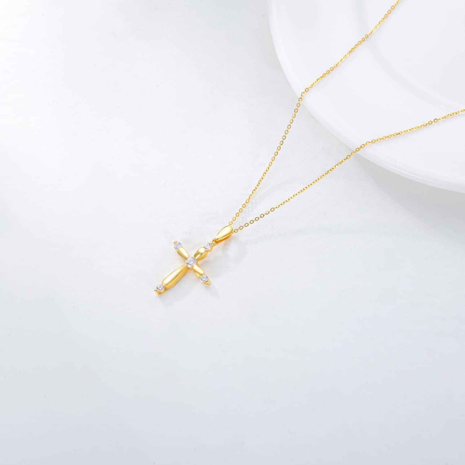 Solid 18K Gold Cross Necklace for Women 