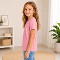 thumbnail image 4 of HAJWOH Girls Casual Short Sleeve T-Shirt Kids Toddler Solid Color Round Neck Tees Blouses Loose Fit Tops Undershirt, 4 of 5
