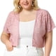 thumbnail image 1 of Women's Plus Size Shrug Cardigan Lace Allover Open Front Short Sleeve Crop Bolero Jacket Pink 3X, 1 of 7