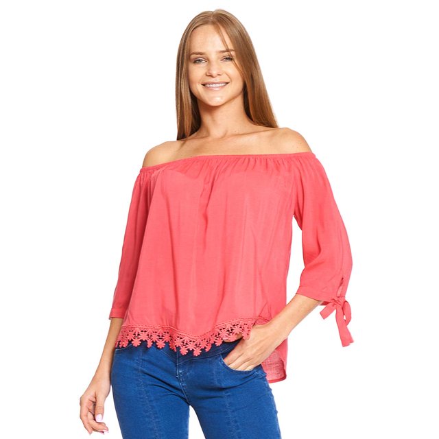 Blusa Mujer Hombros Caídos Holgada Con Flores Coral Casual coral CH Incógnita 330670