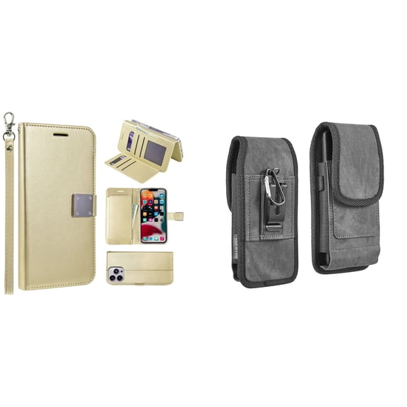 Bemz Pocket Clutch Wallet Case and Belt Holster Pouch for iPhone 14 Pro Max - Gold