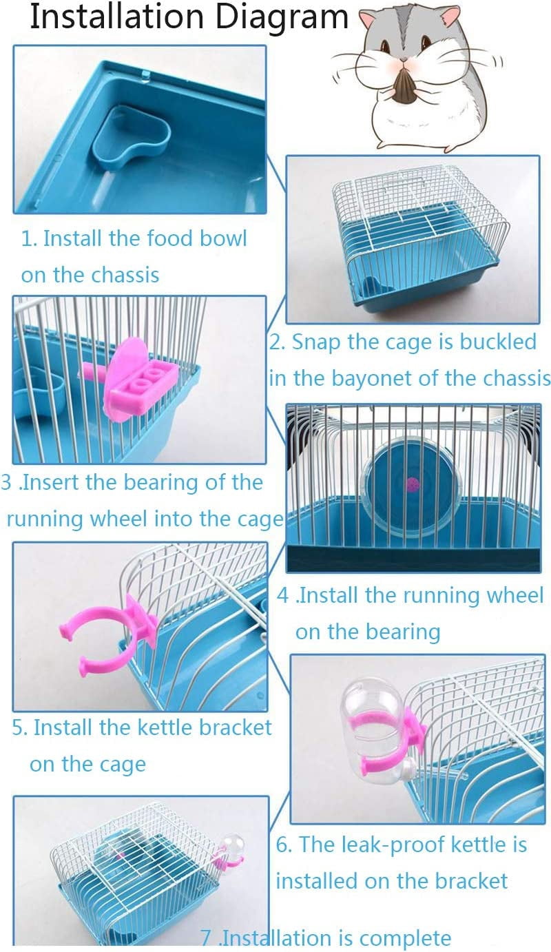 Small Pet Hamster Cage with Running Wheel Water Bottle Food Basin Portable Carrier House Mice Home Habitat for Going Out, Traveling (Green)