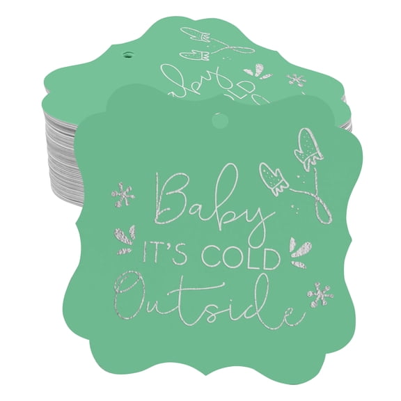 Inkdotpot Pack Of 100 Baby It's Cold Outside Baby Shower Paper Tags DIY Craft Bracket Shape Real Silver Foil Hang Tags