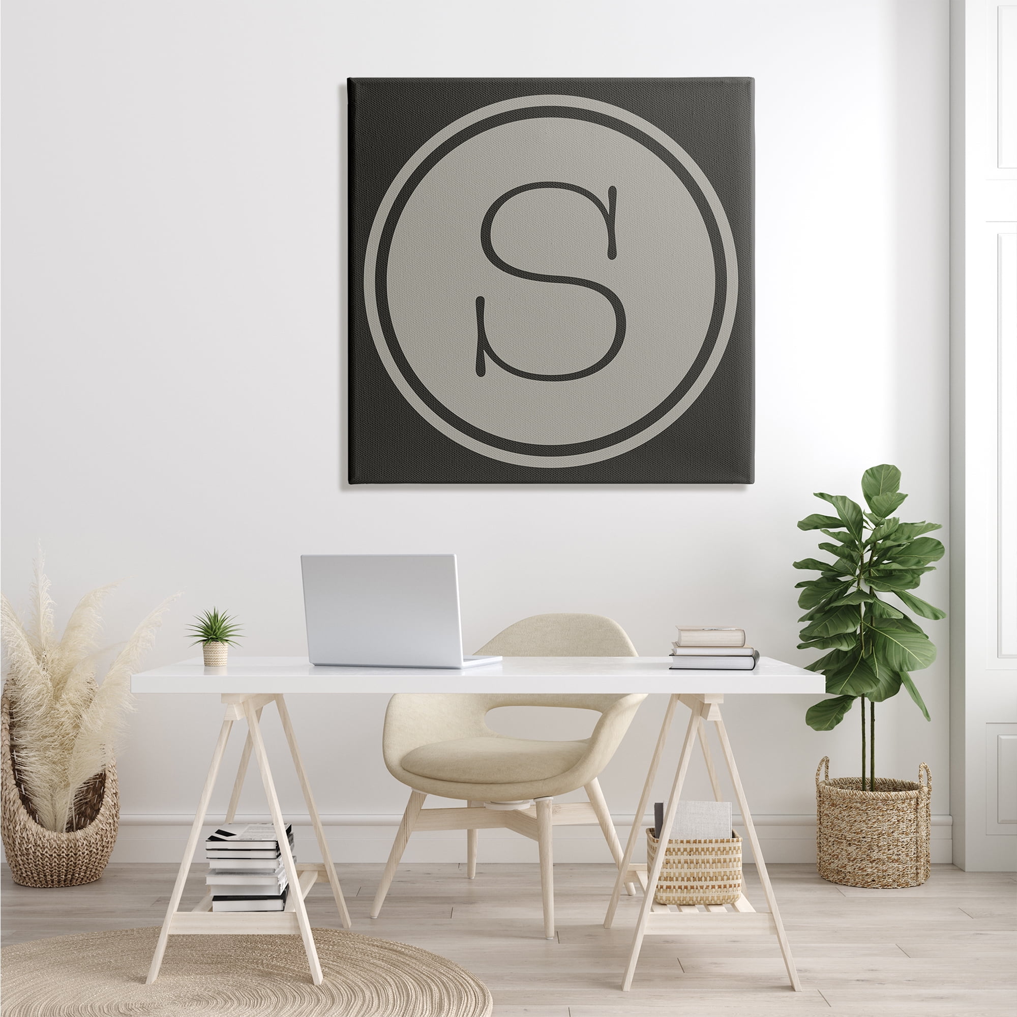 Stupell Industries Modern M Initial Circular Elevator Key Shape Typography Painting Gallery Wrapped Canvas Print Wall Art, 36 x 36