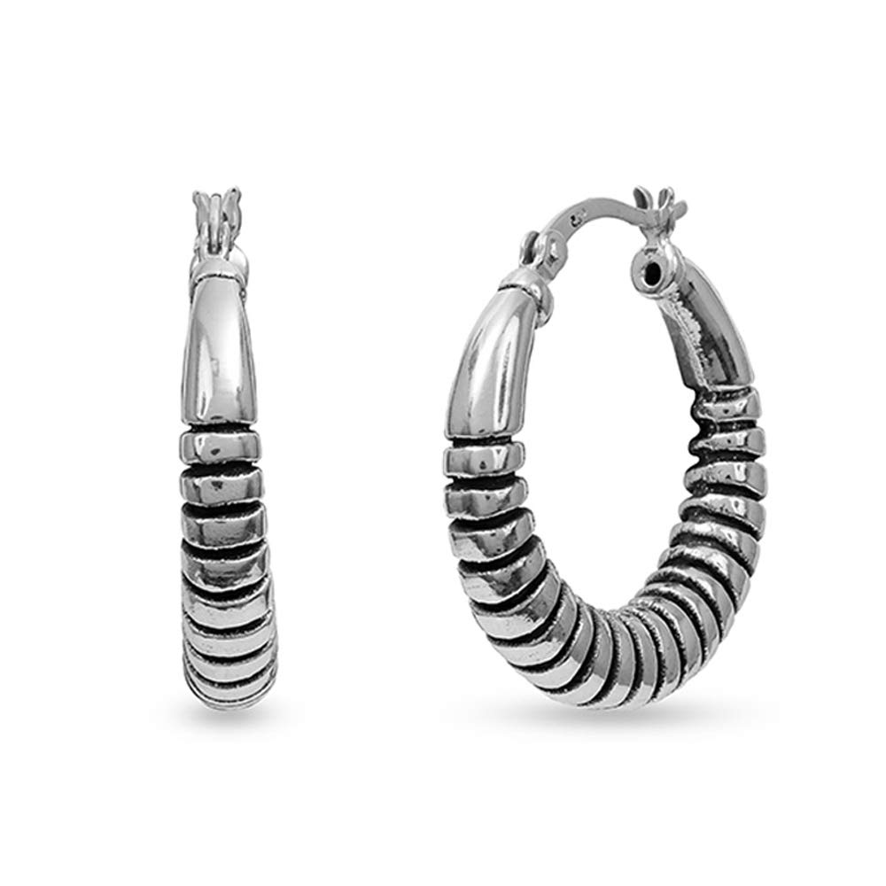 LeCalla 925 Sterling Silver Jewelry Light-Weight Antique Click-Top Hoop Earrings for Women and Teen 28MM