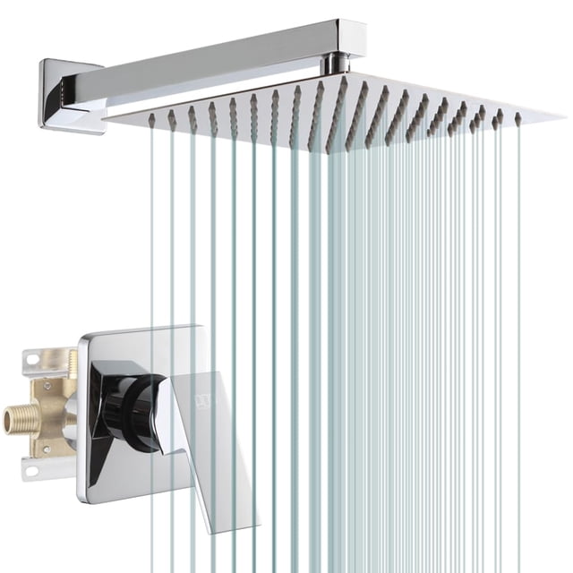 Pop Sanitaryware Juego De Grifo De Ducha Cromado Para Baño, Sistema De Cabezal De Ducha Mezclador Tipo Lluvia De 10 Pulgadas, Kit De Ajuste De Ducha De Una Sola Manija Montado En La Pared Con Válvula