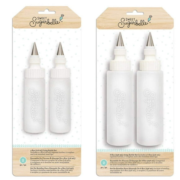Sweet Sugarbelle Bouteilles de Glaçage pour Biscuits - Bouteilles Compressibles de 4 Onces & 8 Onces avec Coupleurs et Embouts en Acier Inoxydable