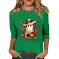 thumbnail image 2 of Bexdxz Cute Ghost Pumpkin Halloween 3/4 Sleeve Shirts for Women Funny Bat Graphic Crew Neck Three Quarter Length Tee Fall Casual Holiday Top Green 3XL, 2 of 6