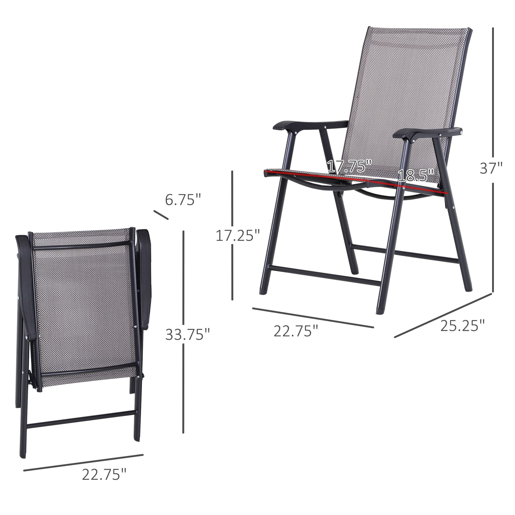 4 Pack Outdoor Folding Patio Chairs with Armrests, Breathable Mesh Sling Foldable Lawn Chairs Powder Coated Steel Frame Supports 230lbs for Camping Beach Tailgating