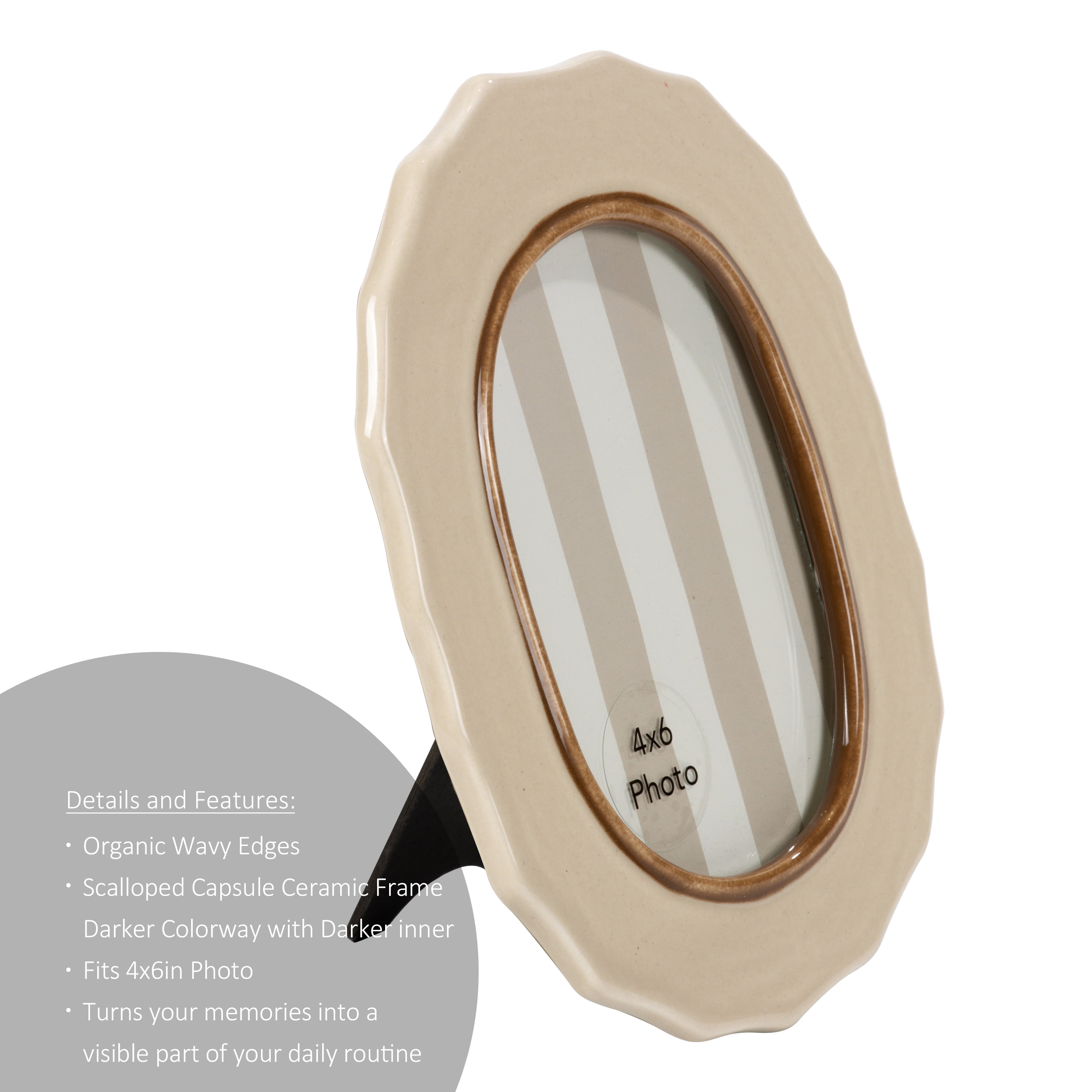 Sterling & Noble Home – 4x6 Picture Frame – Scalloped Beige Brown Capsule Ceramic Photo Frame