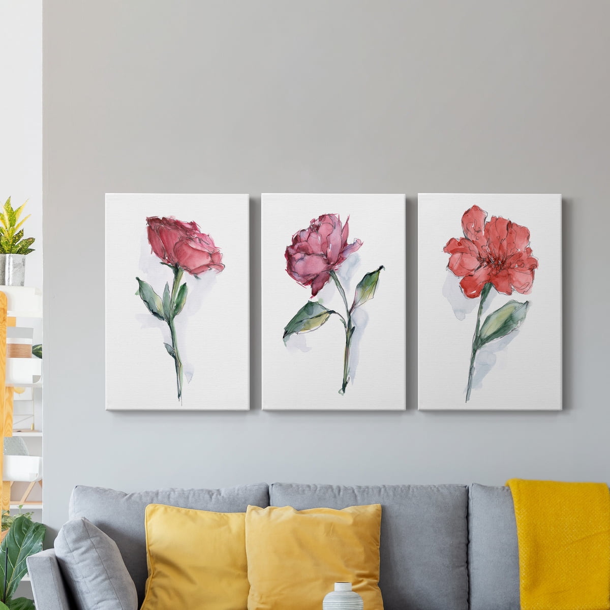 Watercolor Floral Contour II Premium Gallery Wrapped Canvas - Ready to Hang - 24 x 36 Each