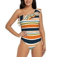 thumbnail image 2 of Yiaed Colorful Pastel Stripes Print Women One Piece Swimsuits Tummy Control One Shoulder Bathing Suits Pattern Ruffle Swimwear-Medium, 2 of 8