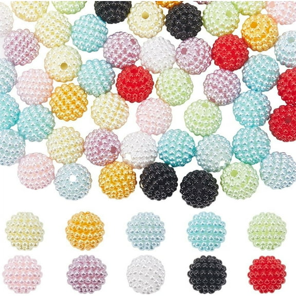 1 bag 100pcs 10 colors Chunky Beads Bulk 15mm Beaded Pen Beads Disco Ball Beads Round Bayberry Beads Resin Chunky Bubblegum Bead Loose Bead for DIY Jewelry Making