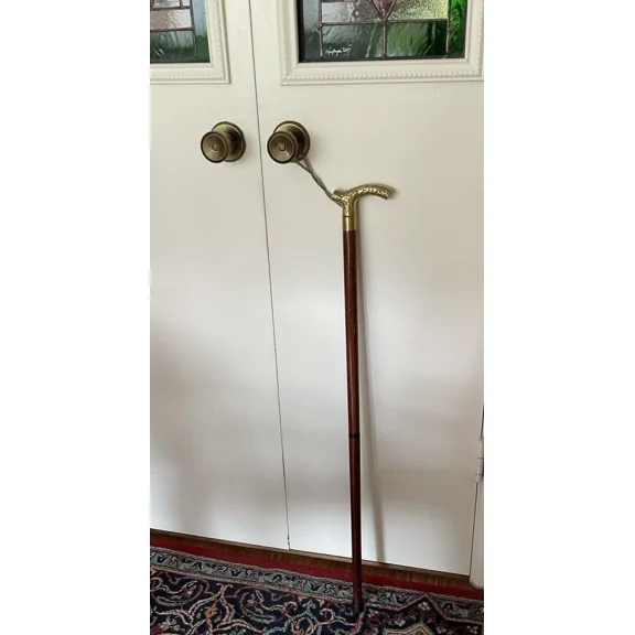 3-Piece Vintage Wooden Walking Cane with Solid Brass Handle – 34'' Collectible Folding Stick for Men & Women