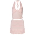 thumbnail image 4 of DHFJKG Summer Women 2 Piece Skirt Sets Sexy Outfits Halter V Neck Slim Fit Crop Cami Top High Waisted Mini Skirts Vacation Matching Sets Soft Outfit, 4 of 4