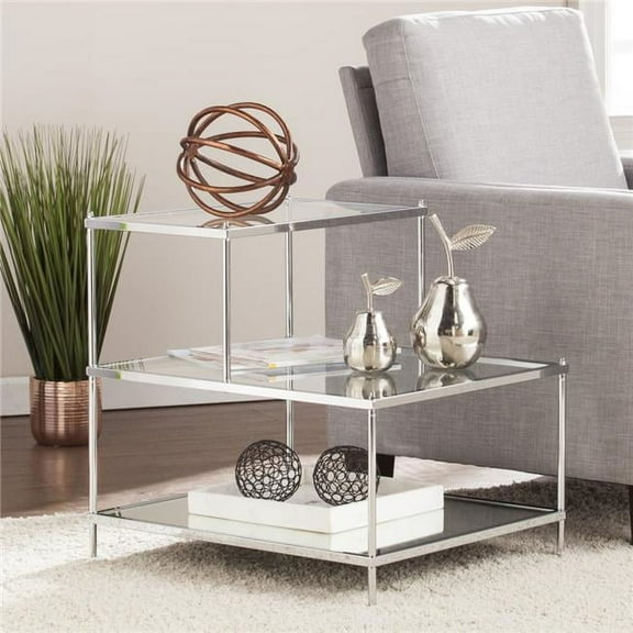 HomeRoots 402268 24 in. Clear Glass Tiered Rectangular End Table, Silver